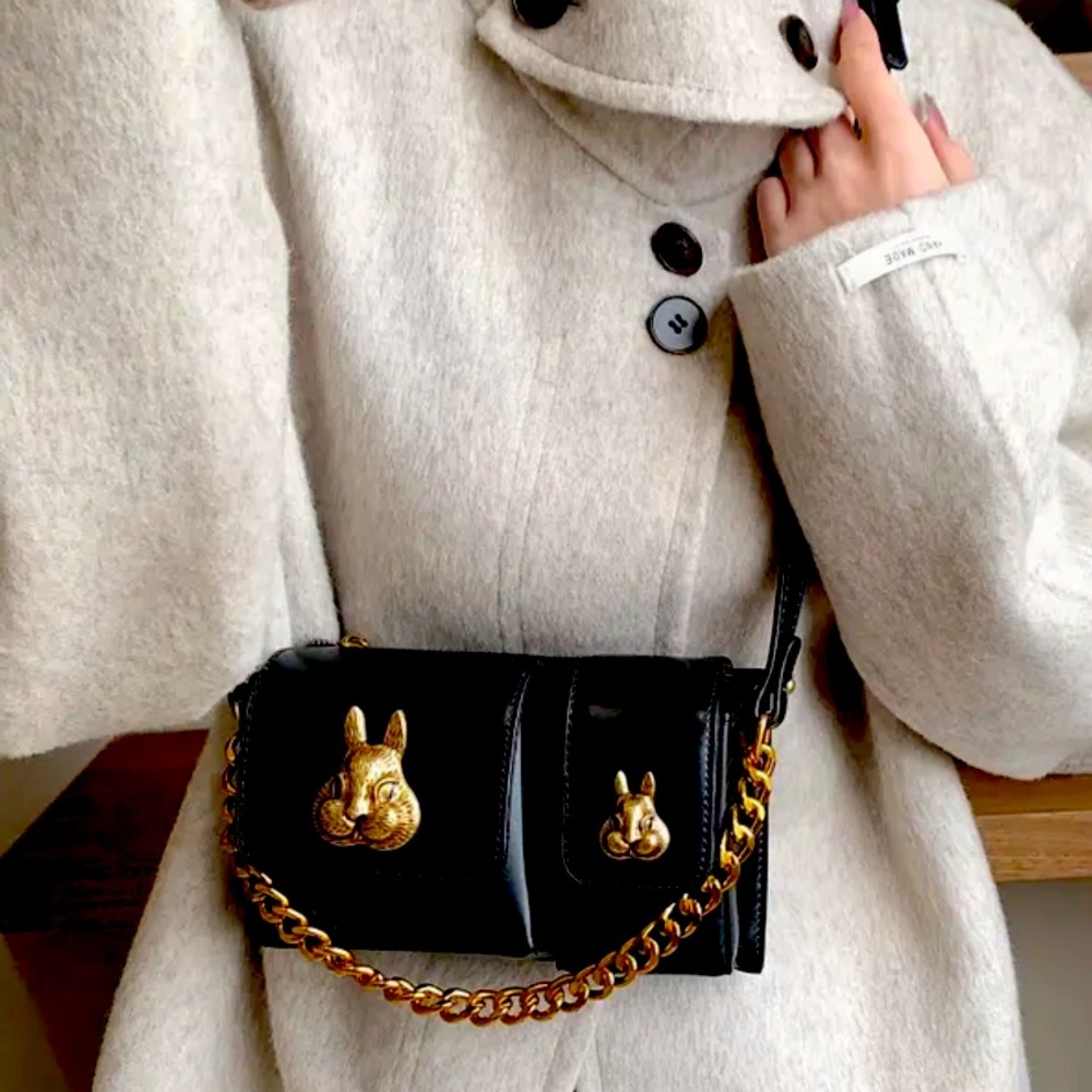 🆕 Vintage Retro Rabbit Head Crossbody Bag with Multi Pockets, Trendy Chain